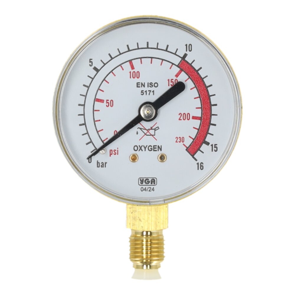 Manometer 1/4R 63mm 0-16b zuurstof
