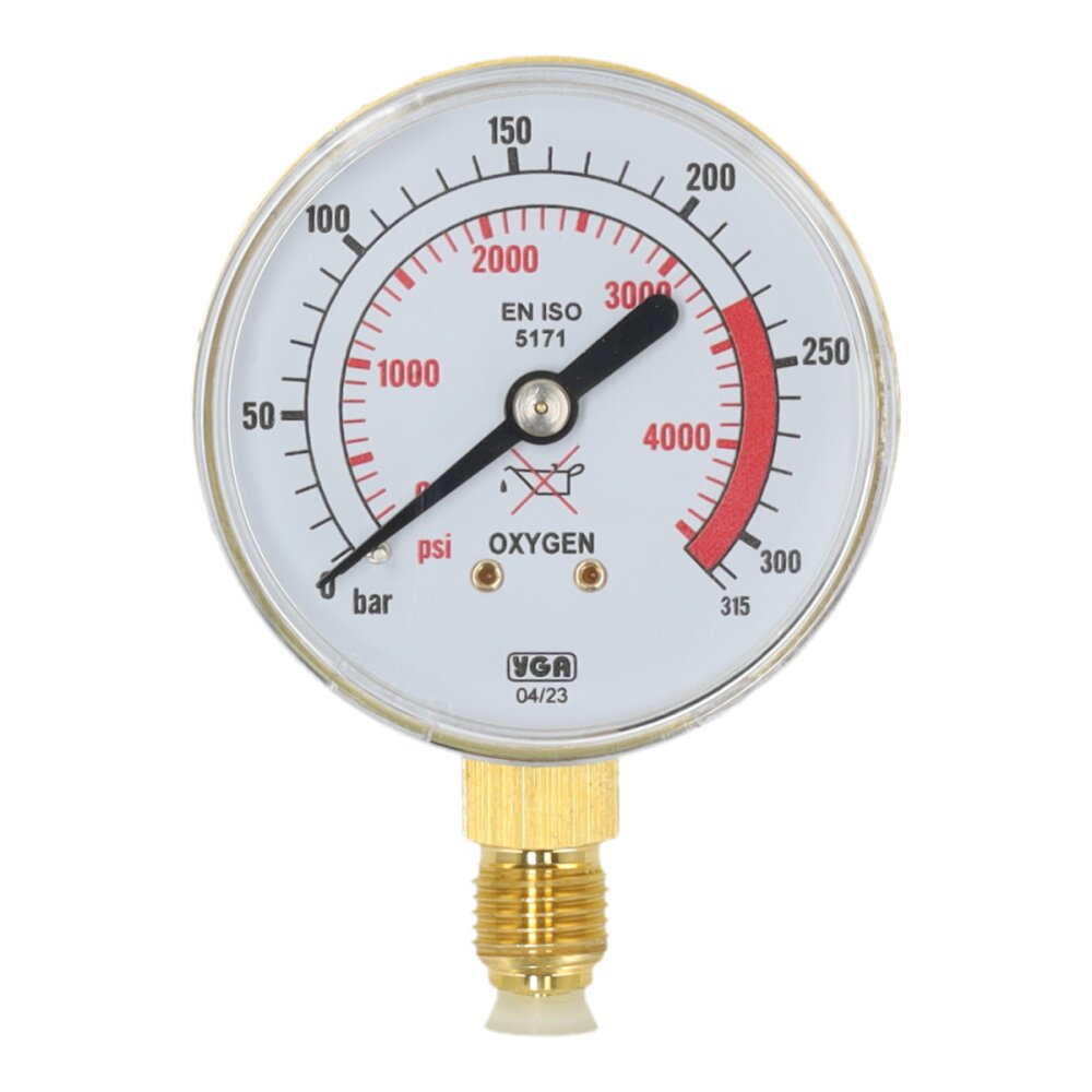 Manometer 1/4R 63mm 0-315b zuurstof