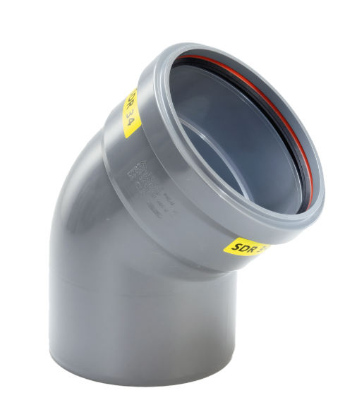 Bocht 45° pvc manchet spie grijs SN4 500