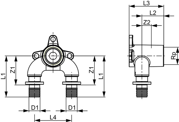 TECE flex dubbele muurplaat 20x1/2"x20