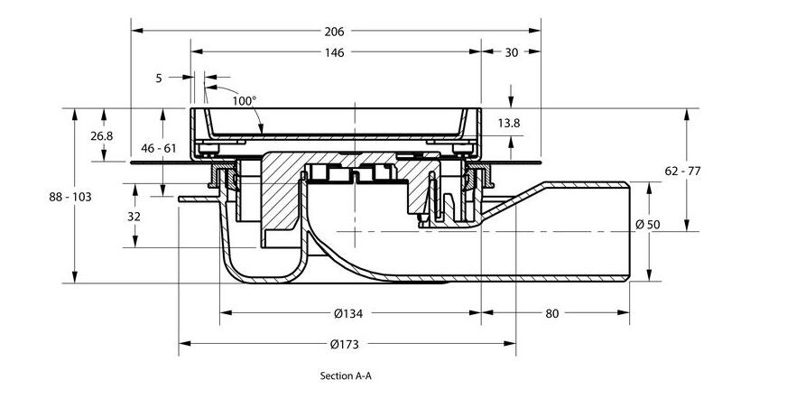Tegelput 150x150mm zijuitloop 0,60l/s