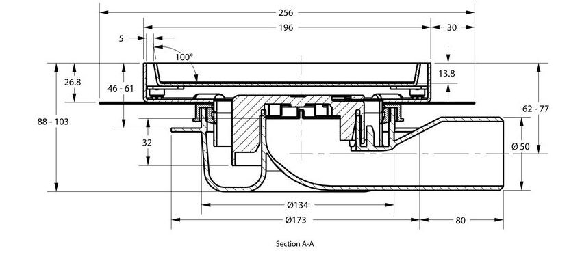 Tegelput 200x200mm zijuitloop 0,60l/s