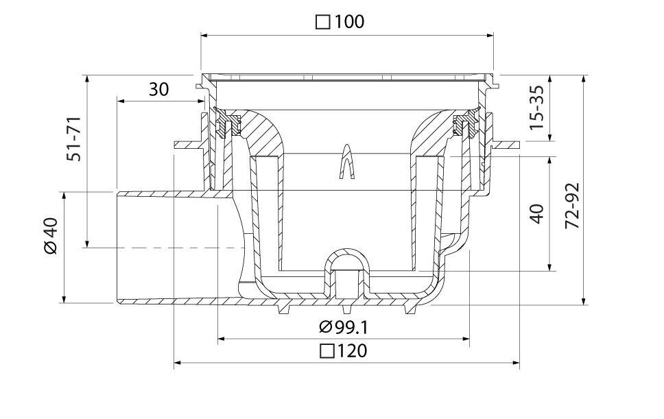Vloerput 100x100 zijuitloop 0,4l/s