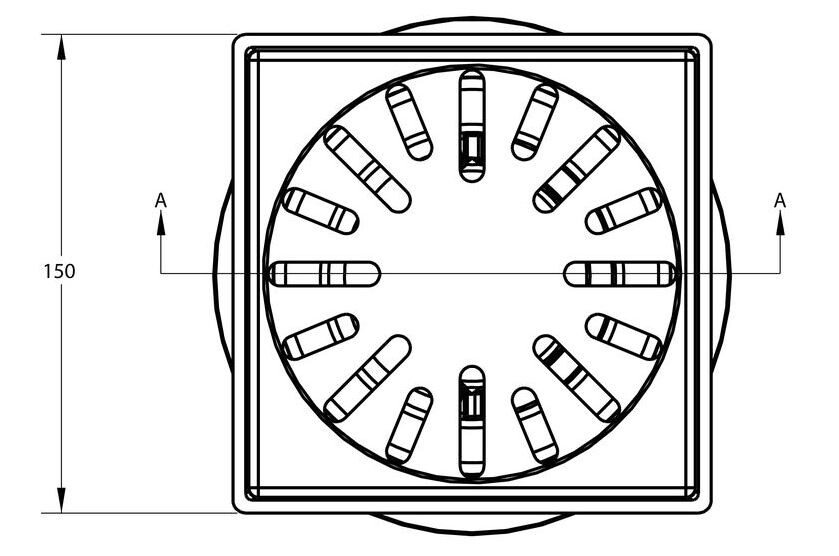 Vloerput 150x150 onderuitloop 0,7l/s