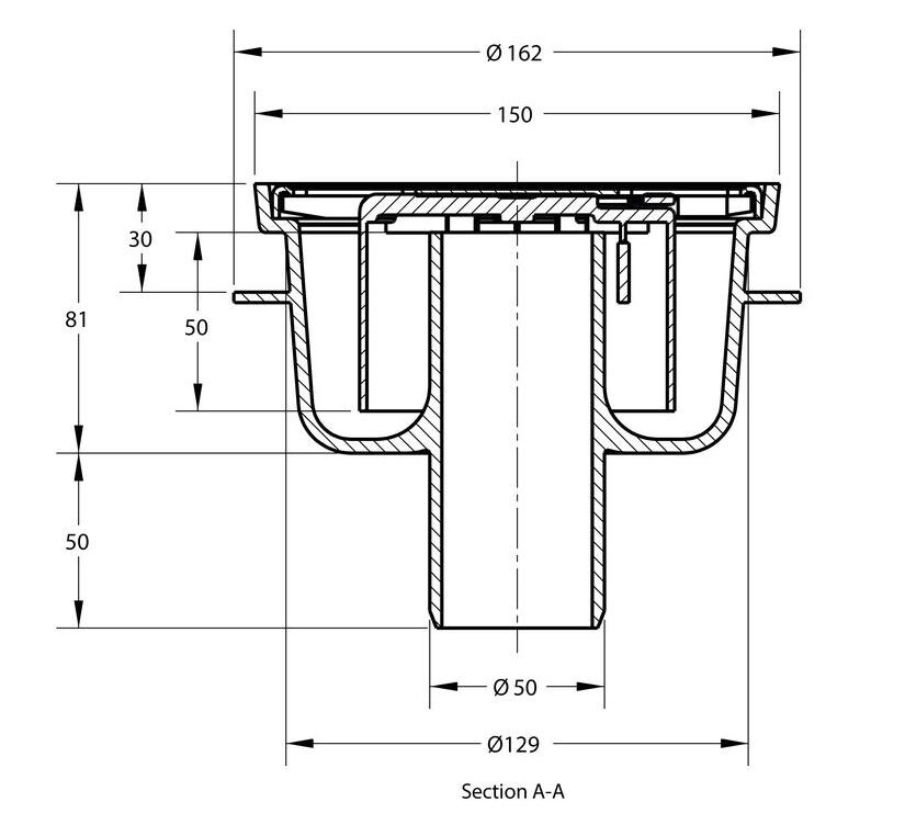 Vloerput 150x150 onderuitloop 0,7l/s