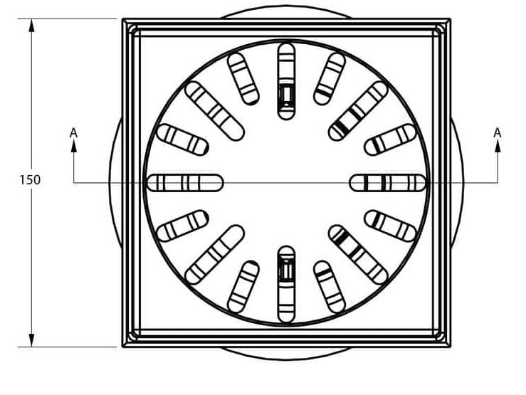 Vloerput 150x150 onderuitloop 1,0l/sec