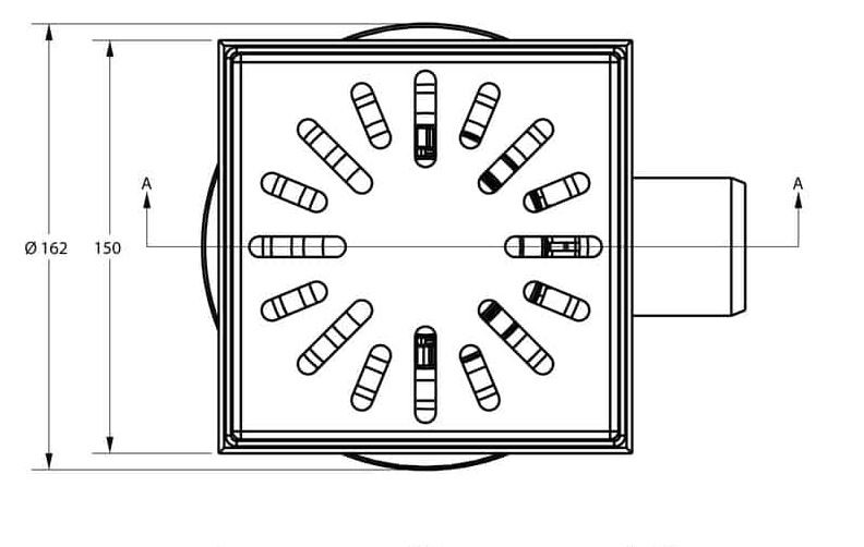 Vloerput 150x150 zijaansluiting 0,7l/sec