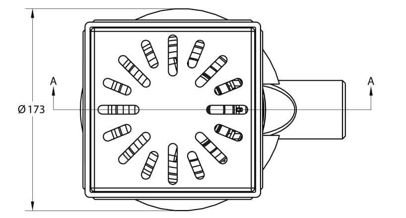 Vloerput 150x150 zijuitloop 0,6l/sec